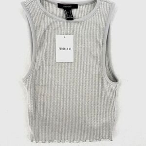 Forever 21 Womens Ribbed Tank Light Grey Lettuce Edge Small NEW Layering
